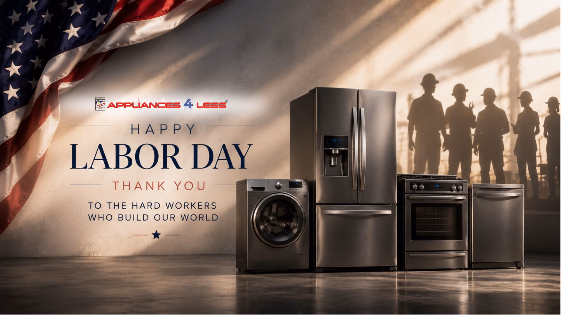 Appliances 4 Less — Happy Labor Day. Thank you to the hard workers who build our world.